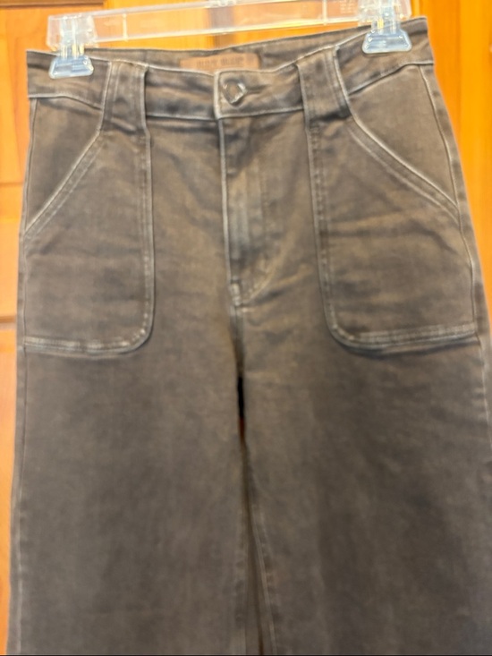 Judy Blue Chocolate Brown Retro Wide Raw Hem Patch Pocket Stretch Jeans 1/25